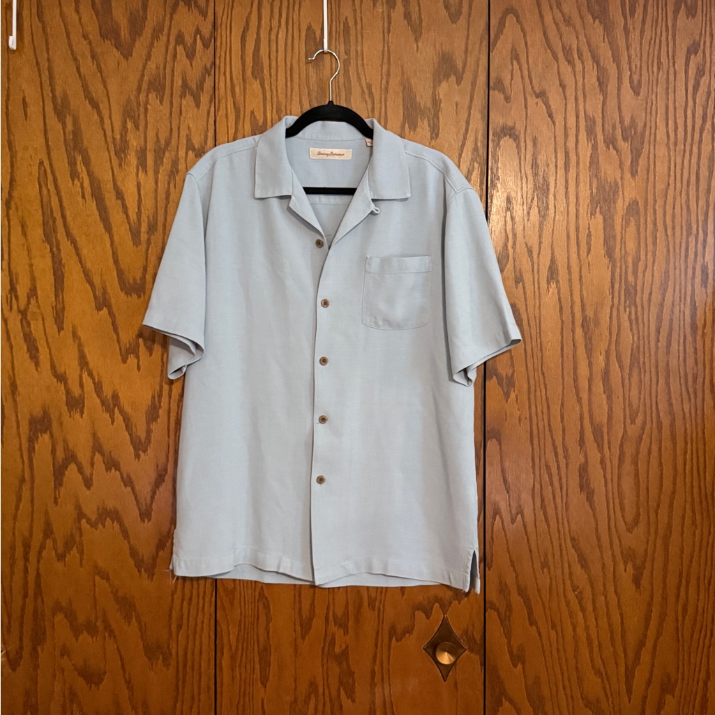 Tommy Bahama 100% Silk Short Sleeve Button Shirt Large Blue